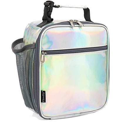 FlowFly Kids Lunch box Insulated Soft Bag Mini Cooler Back to School Thermal Meal Tote Kit for Girls, Boys(Holographic) - color: Holographic