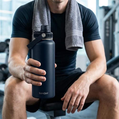 Insulated Stainless Steel Water Bottle 32oz, Vacuum Chug Lid Travel Tumbler for Men Friends Dad Brothers, Birthday Christmas Fathers Day (Navy) - color: Solid Color 5