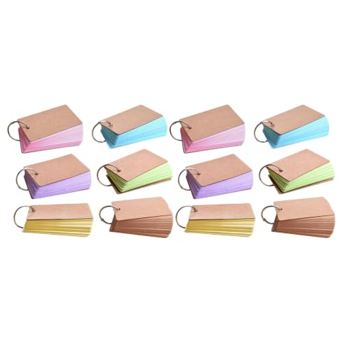 12pcs Colored Vocabulary Flash Cards with Metal Binder Rings, Portable and Lightweight Study Index Cards for Classroom and Home Revision