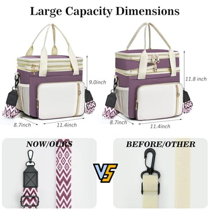 LOKASS Lunch Box & Lunch Bag for Women Men Double Deck, Large Insulated Adult Lunch Box Leakproof Lunchbox Cooler Bag for Work Picnic Beach,（Dark Pink 16L） - color: Dark Pink