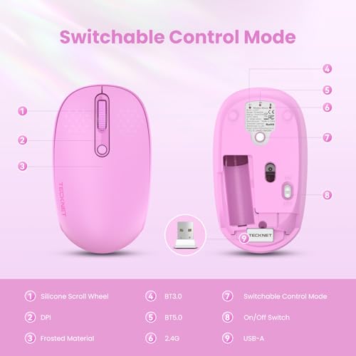 TECKNET Wireless Mouse,Bluetooth Mouse (BT5.3/5.0 & 2.4G) with USB Receiver Silent Optical Computer Mice，Wide Compatibility - color: Red