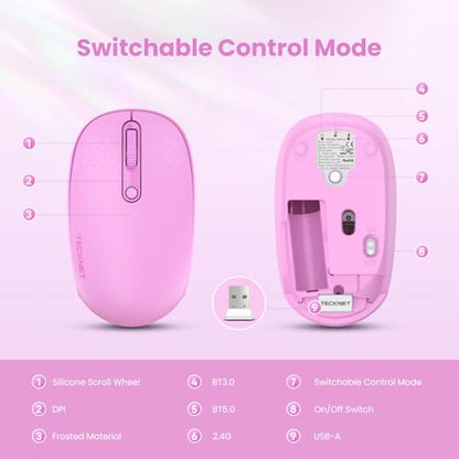 TECKNET Wireless Mouse,Bluetooth Mouse (BT5.3/5.0 & 2.4G) with USB Receiver Silent Optical Computer Mice，Wide Compatibility - color: Red