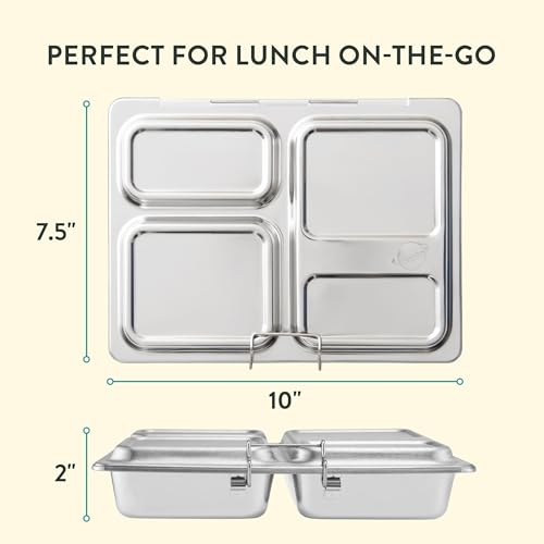 PlanetBox Launch Stainless Steel Lunchbox Replacement - Brushed Finish, Recycled Bento Box Container for Kids and Adults, Sustainable Lunch Box - size: 3 Compartments