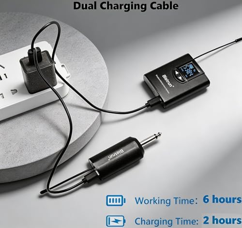 Bietrun UHF Wireless Lavalier Lapel Microphone System/Headset Mic/Stand Mic, 165ft Range, Rechargeable Transmitter Receiver, 1/4" Output, for iPhone,Android,PA Speaker,DSLR Camera,YouTube, Recording