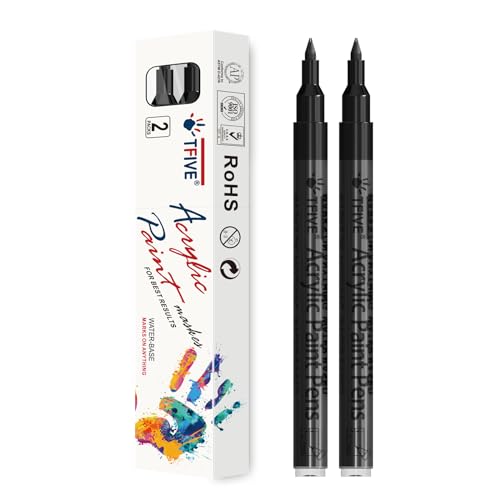TFIVE Black Paint Marker Paint Pens - 2 Pack Acrylic Permanent Marker, 0.7mm Extra Fine Tip Paint Pen for Art Projects, Drawing, Rock Painting, Ceramic, Glass, Wood, Plastic, Metal, Canvas DIY Crafts - color: Black