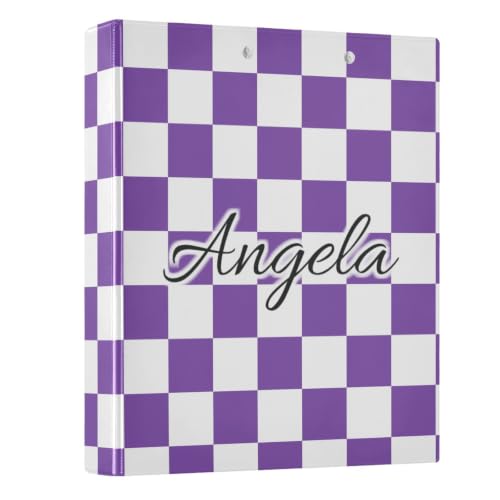 Custom 3 Ring Binder 1.5 Inch Round Rings Purple Checkered Personalized Name Binders Organizer Fashion View Binder with 2 Pockets for School Office Supplies - color: Multi09
