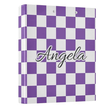 Custom 3 Ring Binder 1.5 Inch Round Rings Purple Checkered Personalized Name Binders Organizer Fashion View Binder with 2 Pockets for School Office Supplies - color: Multi09