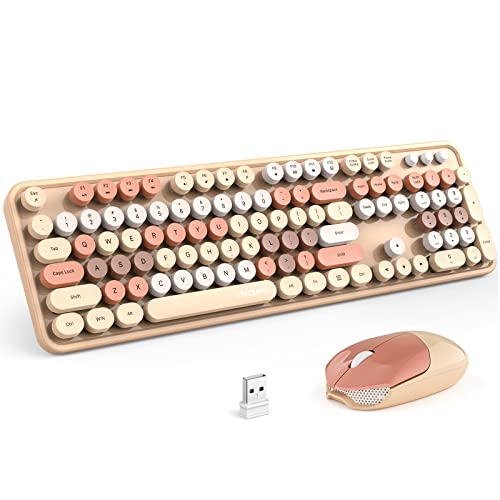 MOFII Wireless Keyboard and Mouse Combo,2.4GHz Retro Full-Size Keyboard with Number Pad and Cute Wireless Mouse for Computer PC Desktops Laptop WindowsxP/7/8/10(Milk Tea Colorful-B) - color: Milk Tea Colorful-B