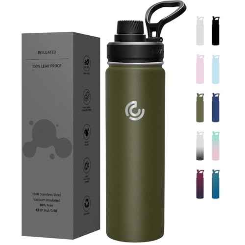 Sports Water Bottle 22oz, Insulated Water Bottle with Handle,Stainless Steel,Simple Modern,Suitable for Travel, School, Boy, Girl(Army Green) - color: Army Green, size: 22 Ounces