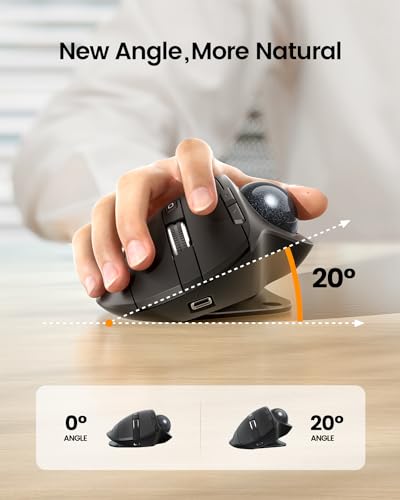 ProtoArc Wireless Trackball, EM01 NL Ergonomic Bluetooth Rollerball Thumb Mouse, Rechargeable Computer Laptop Mouse, Adjustable Angle & 3 Device Connection for PC, Mac, Windows - Gray Ball - color: Gray Ball