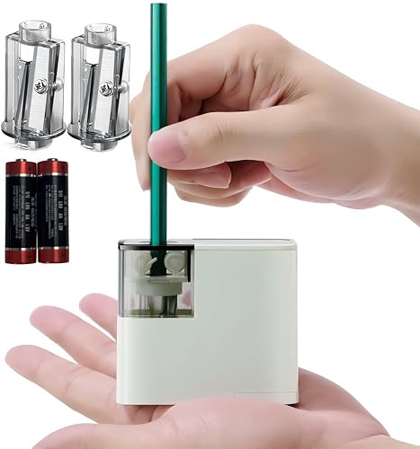 Electric Pencil Sharpener with Battery, Battery Powered,for Colored Pencils Handheld Pencil Sharpener,Portable Sharpener, Two Replacement Blades for in for 6-8mm Pencils for Office/Home/School - color: White