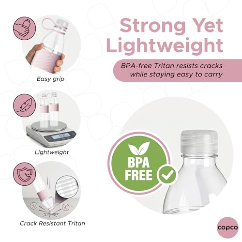 Copco Hydra Water Bottles with Lids, 20 Oz - Light Pink, Set of 2 | BPA-Free Tritan Reusable Bottles with Leak Resistant Lids, Wide Mouth Opening, Non-Slip Grip Sleeve for Home, Office & Travel - color: Light Pink