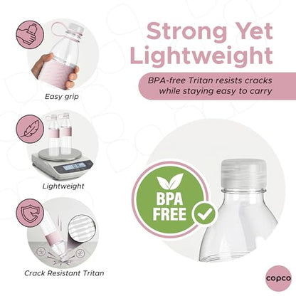 Copco Hydra Water Bottles with Lids, 20 Oz - Light Pink, Set of 2 | BPA-Free Tritan Reusable Bottles with Leak Resistant Lids, Wide Mouth Opening, Non-Slip Grip Sleeve for Home, Office & Travel - color: Light Pink