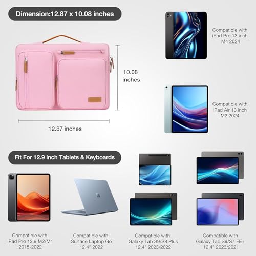 MOSISO 12.9 inch Tablet Sleeve Case for iPad Pro 13 M4 & iPad Air 13 M3 M2, iPad Pro 12.9 M2 M1 6/5th with Magic Keyboard&Smart Keyboard Folio, Side Open Carrying Bag with 4 Zipper Pockets, Pink - color: Pink, size: 12.9 inch