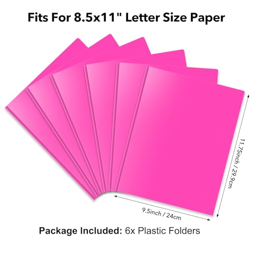Briartw 6-Pack Pink Plastic Folders with Prongs, Fun Letter Size for Girls,Women, Creative Writing, Art Projects, Nursing Students, and Sweet Style - color: Pink