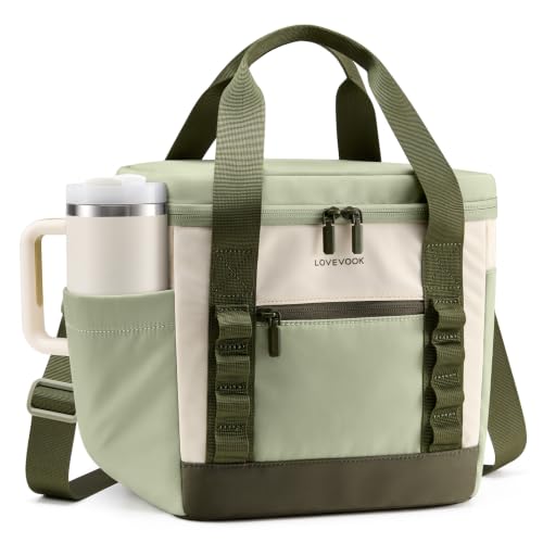LOVEVOOK Insulated Lunch Bag for Women men, Large Leakproof Adult Lunch Box | 180° Wide Opening, Fits 40oz Cup, Heat-Sealed Leakproof, 4-Layer Thermal Insulation, Multi-Functional DIY Webbing - color: Green, size: Large-11L
