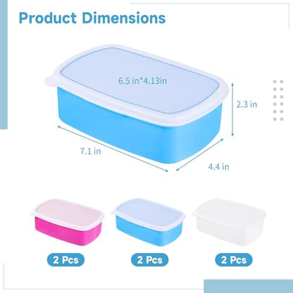 6 Pcs Sublimation Bento Boxes, Food-Safe Plastic Bento Box Snack Container with Removable Compartment, Microwave & Dishwasher Safe, 7.1 x 4.4 x 2.3 in, Blue, Rose Red & White