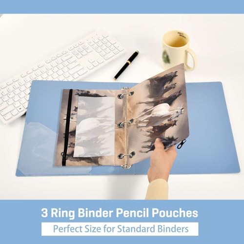 Kcldeci 3 Ring Pencil Pouch, Horse Anmail Wildlife 2 Packs Bulk Zipper Pencil Case Pencil Pouches with Clear Window for Storing School Office Supplies - color: A02