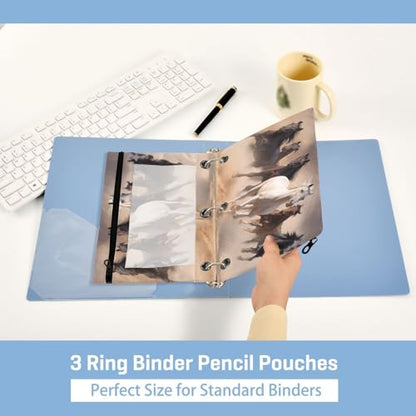 Kcldeci 3 Ring Pencil Pouch, Horse Anmail Wildlife 2 Packs Bulk Zipper Pencil Case Pencil Pouches with Clear Window for Storing School Office Supplies - color: A02