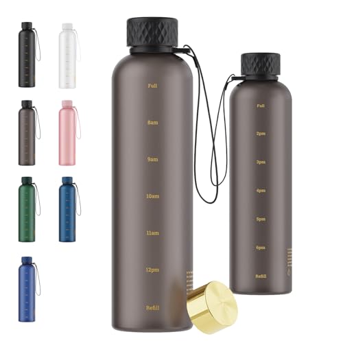 Sursip 32 oz Motivational Water Bottle with Time Marker, 1 Pack – Slim Tritan Water Bottles with Strap, Leakproof & Shatterproof Gym Bottles, Fits Cup Holder for Travel, School & Daily Hydration - color: Grey, size: 32 Ounces