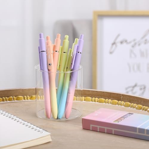 Mr. Pen- Retractable Gel Pens, 6 Pack, Gradient Color Barrels | Black Gel Pens, Fast Dry, Fine Point 0.5mm, Retractable, Cute Pens, Gel Ink Pens, Aesthetic Pens for Journaling - color: Gradient Barrels