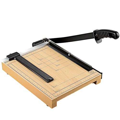 CreGear 12" Wood Paper Cutter, Heavy Duty Trimmer Cuts 12-16 Sheets | With wood base, dual-scale ruler, adjustable guide, safety guard rail, and blade lock for crafts, cardstock, and DIY projects