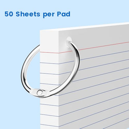 250 Count White Index Cards 3x5 Inch with Key Ring, 180gsm Heavyweight Flash Card (50 Sheets Each), Durable & Portable Note Taking for Students, Teachers, Study Note Cards for Office Home School - color: White 5 Pack