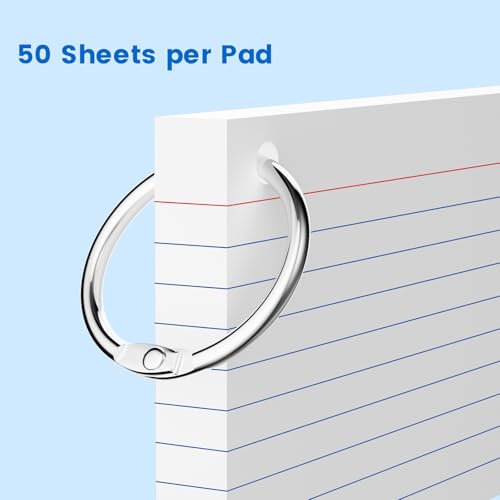 250 Count White Index Cards 3x5 Inch with Key Ring, 180gsm Heavyweight Flash Card (50 Sheets Each), Durable & Portable Note Taking for Students, Teachers, Study Note Cards for Office Home School - color: White 5 Pack
