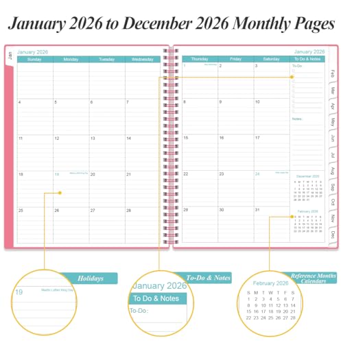 2026 Planner - Planner 2026 from January 2026 to December 2026 with 12 Monthly Tabs, Flexible Cover, Inner Pocket, 8.5" x 11", Pink - color: Pink, size: 8.5" x 11"