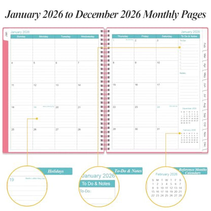 2026 Planner - Planner 2026 from January 2026 to December 2026 with 12 Monthly Tabs, Flexible Cover, Inner Pocket, 8.5" x 11", Pink - color: Pink, size: 8.5" x 11"