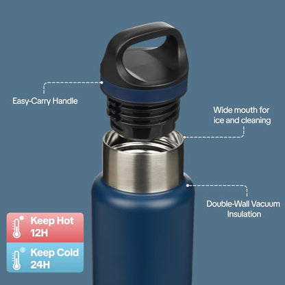 BJPKPK Insulated Water Bottle 18OZ Stainless Steel Water Bottle with Handle Double Walls Vacuum Insulated BPA Free Flask, Dark Blue - color: Drak Blue, size: 18 Ounces