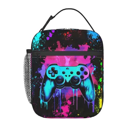 Blue Game Joystick Funny Portable Colorful Abstract Graffiti Paint Splatters Lunch Bag Insulated Lunch Box Reusable Totes For Women Men Work Picnic Camping - color: Blue Game Joystick