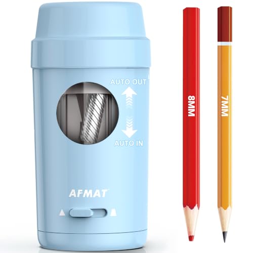 AFMAT Electric Pencil Sharpener, Auto in & Out, Fully Automatic Pencil Sharpener for Colored Pencils, Rechargeable Hands-Free Sharpeners for φ7-8mm Pencils, Good for Classroom/Home PSX8(Light Blue) - color: Light Blue