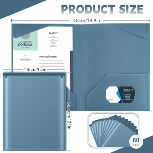 Henoyso 60 Pack Plastic Folders with Clear Front Pockets Bulk Heavy Duty File Folders with 2 Pockets and Card Slot for Student Teacher Back to School Supplies Office Presentation (Blue Gray) - color: Bue Gray