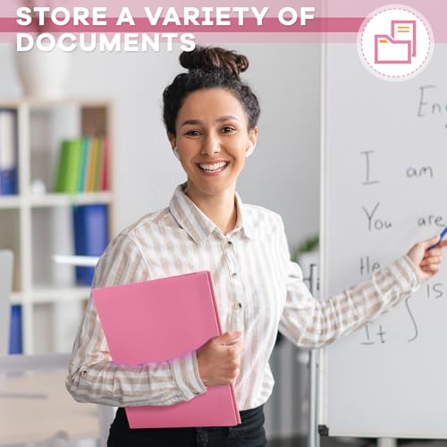 Henoyso 48 Pcs Plastic Folder with Clear Front Pocket and 3 Prongs Heavy Duty Plastic Folders with Card Slot Pocket Folders with Prongs for School Office Home(Pink) - color: Pink