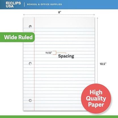 Wide Ruled Loose Leaf Paper Wide Ruled Notebook Paper Lined Writing Filler Paper 10.5” x 8” 56 gsm 1800 Sheets 150 Sheet Per Pack (12 Pack) - size: 12 Pack