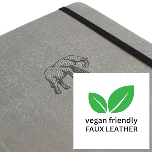 RICCO BELLO Lined Journal Notebook, Faux Leather Hardcover, Elephant | With Pen Holder, College Ruled, 96 Sheets / 192 Pages, 5.7 x 8.4 Inches, For Work & Notes - color: Grey Elephant