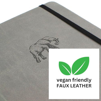 RICCO BELLO Lined Journal Notebook, Faux Leather Hardcover, Elephant | With Pen Holder, College Ruled, 96 Sheets / 192 Pages, 5.7 x 8.4 Inches, For Work & Notes - color: Grey Elephant