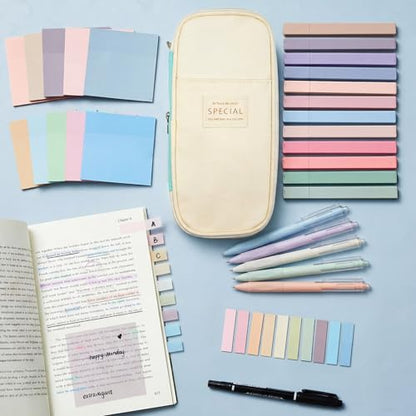 Jutom 39 Pcs Aesthetic Book Annotation Kit Highlighter with Case Bag Gel Pen Transparent Sticky Note Taking Bible Supplies(Mint Green,Cute Style) - color: Green Beige, style: Cute Style