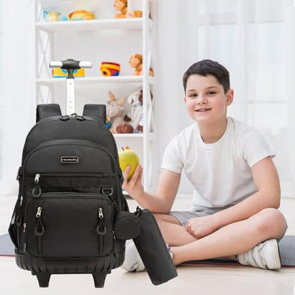 Meetbelify Rolling Backpack for Girls Boys Backpacks with Wheels Kids Carry on Luggage for Girls Boys - color: Girl Black