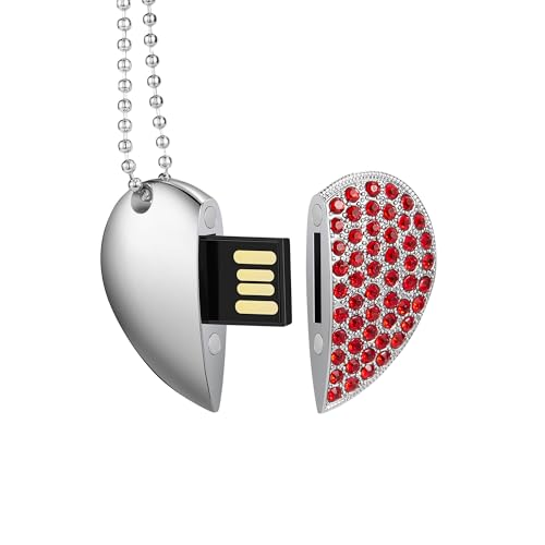 USB Flash Drive, 16GB/32GB/64GB/128GB USB2.0 Heart Shape Memory Stick Date Storage Pendrive Thumb Drives with Chain (16GB,Red Heart) - color: Red Heart, size: 16GB