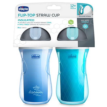 Chicco Insulated Sippy Cup w/ Straw, 9oz, Blue/Teal, 2pk (Pack of 3) - color: Blue Discover/Teal, size: 9 Ounces, 2 Count (Pack of 3)