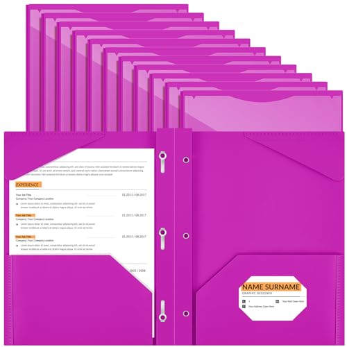 Henoyso 18 Pcs Plastic Folder with Clear Front Pocket and 3 Prong Plastic Folders with Card Slot Pocket Folders with Prongs for School Office (Neon Purple) - color: Neon Purple