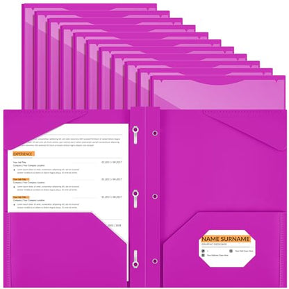 Henoyso 18 Pcs Plastic Folder with Clear Front Pocket and 3 Prong Plastic Folders with Card Slot Pocket Folders with Prongs for School Office (Neon Purple) - color: Neon Purple