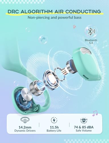 iClever Kids Headphones, Bluetooth 5.4 Air Conduction Open Ear Headphones, Safe Volume 74&85 dBA, Clear Audio, 360° Bending, Ultra-Light Comfortable Kids Wireless Headphones for iPad/Travel/Sports - color: A-Purple