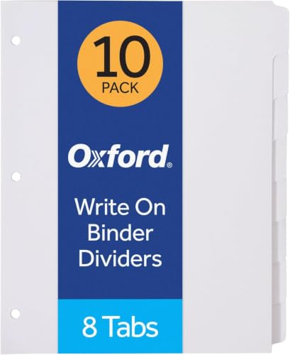 Oxford Binder Dividers for 3 Ring Binders, 8-Tab Dividers, Write On Tabs, White Paper, 10 Count (Pack of 10) - size: 8-Tab, 10 Sets (Pack of 10)