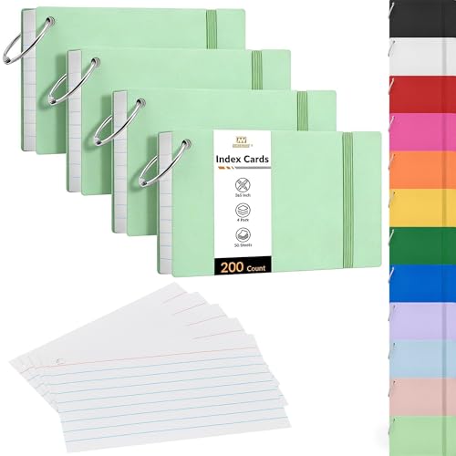 NEEWAY Ruled Index Cards with Ring 3x5 Inches, 200 Count Note Cards Lined, Flash Cards with Rings for Studying, Home and Office (Light Green) - color: Light Green