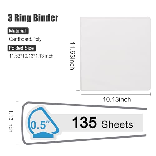 COMIX Heavy Duty 0.5 inch Slant-D Ring View Binder, 1/2 inch 3 Ring Binders, Hold 125 Sheets of 8.5" x 11" Paper, 12 Pack (White) - color: White, size: 1/2 inch, style: 12 Pack