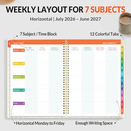 SUNEE Teacher Planner 2026-2027 Academic Year, Lite Lesson Planner Book with 7 Periods Jul 2026 - Jun 2027, 8.5"x11" Daily Weekly and Monthly Organizers, Plan Book with Pocket, Tabs, Floral Stripes - color: Floral Stripes