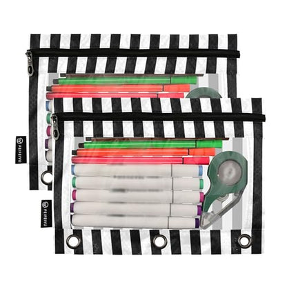 Gold Chessboard Binder Pouches 3 Ring for Boys Girls School Office College Supplies Yellow Buffalo Plaid Black Pencil Pouches Case Bag with Clear Window and Zipper 2 Pack - color: Gold